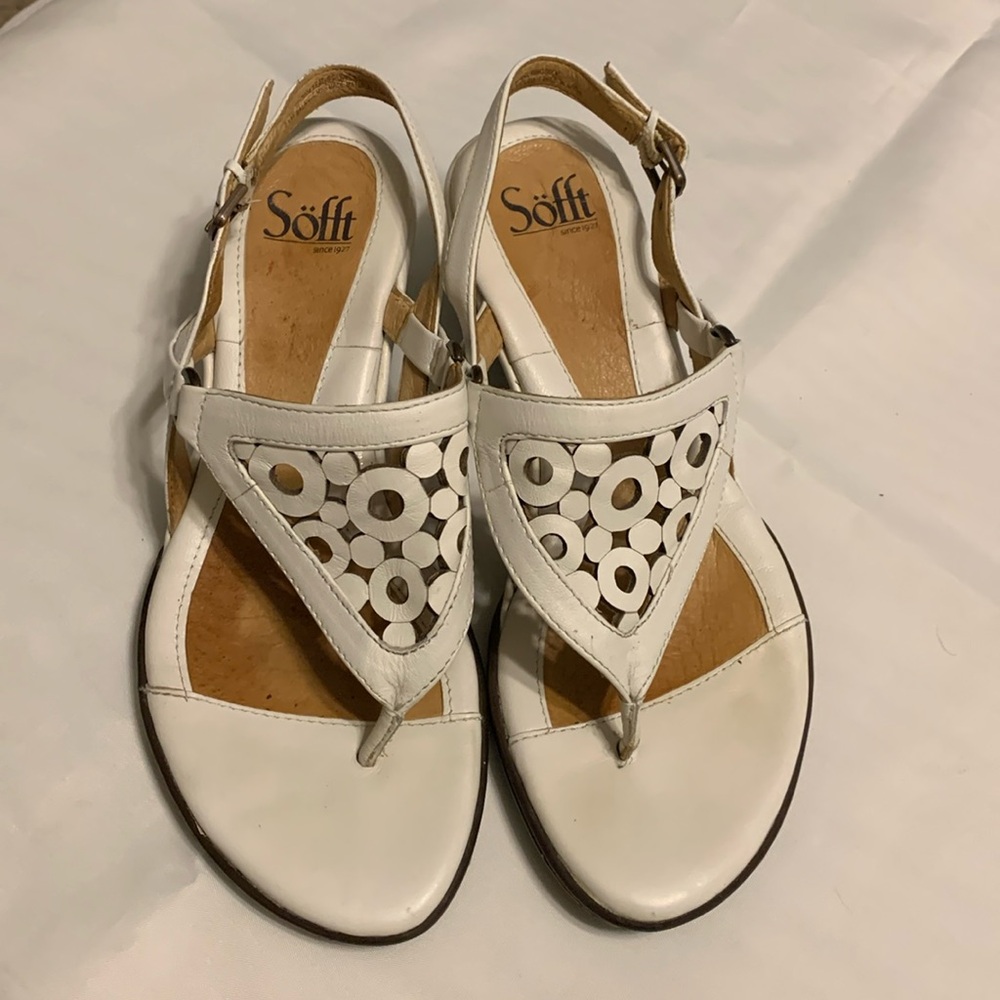 Sofft white wedge slingback thong sandals